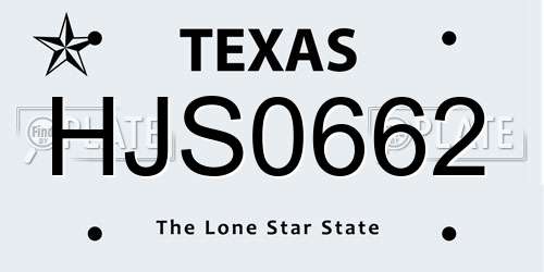 HJS0662 Texas License Plate