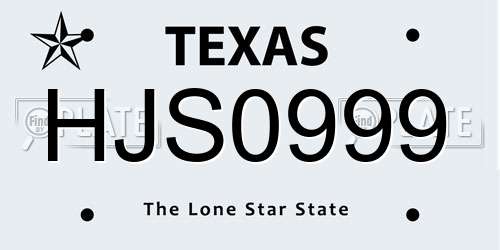 HJS0999 Texas License Plate