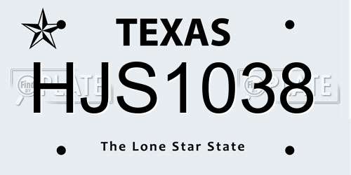 HJS1038 Texas License Plate
