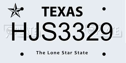 HJS3329 Texas License Plate