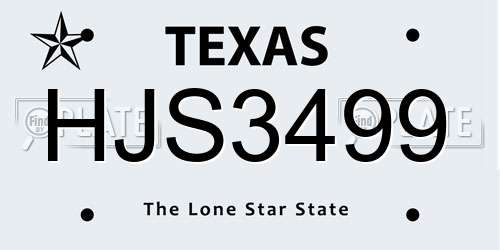 HJS3499 Texas License Plate