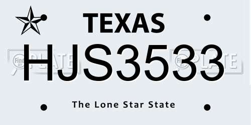 HJS3533 Texas License Plate