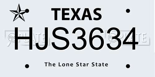 HJS3634 Texas License Plate