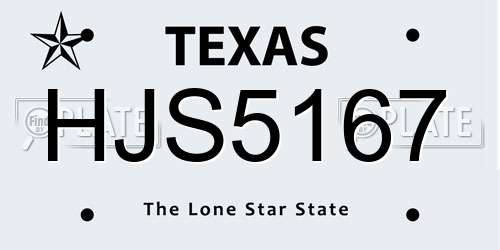 HJS5167 Texas License Plate
