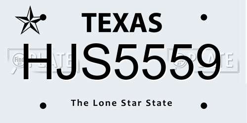 HJS5559 Texas License Plate