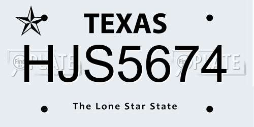 HJS5674 Texas License Plate