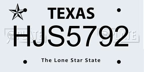 HJS5792 Texas License Plate