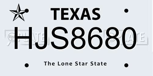 HJS8680 Texas License Plate
