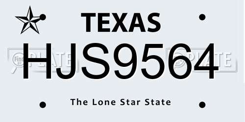 HJS9564 Texas License Plate