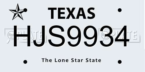 HJS9934 Texas License Plate