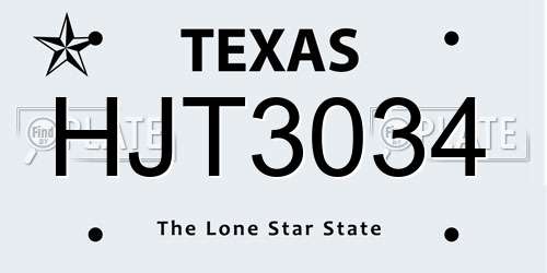 HJT3034 Texas License Plate