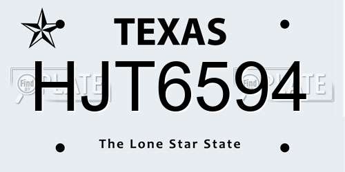 HJT6594 Texas License Plate