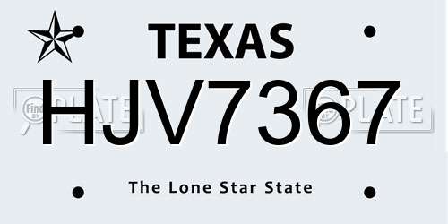 HJV7367 Texas License Plate