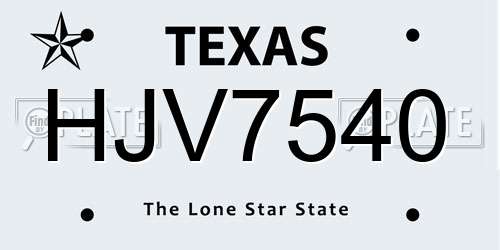 HJV7540 Texas License Plate