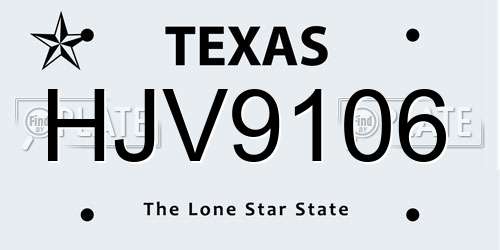 HJV9106 Texas License Plate