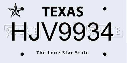 HJV9934 Texas License Plate