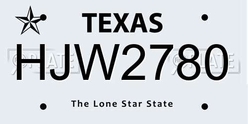 HJW2780 Texas License Plate