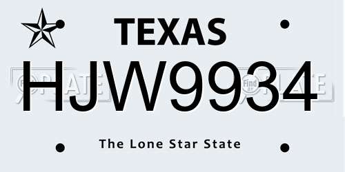 HJW9934 Texas License Plate