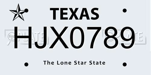 HJX0789 Texas License Plate