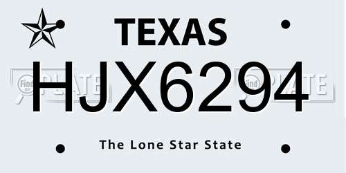 HJX6294 Texas License Plate