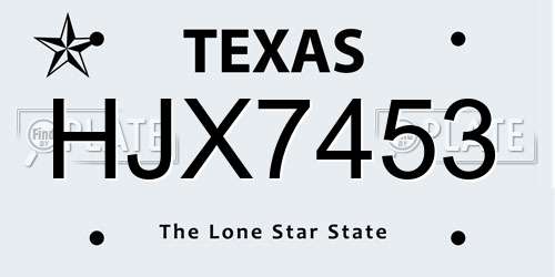 HJX7453 Texas License Plate