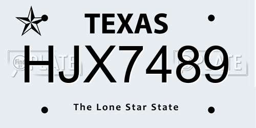 HJX7489 Texas License Plate