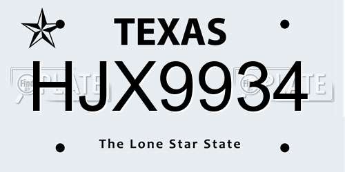 HJX9934 Texas License Plate