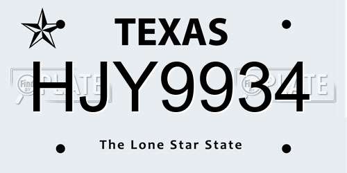 HJY9934 Texas License Plate