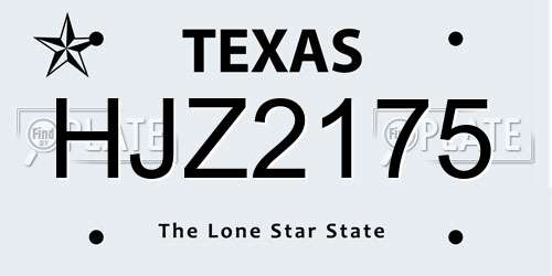 HJZ2175 Texas License Plate