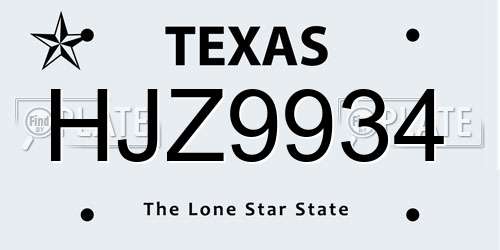 HJZ9934 Texas License Plate