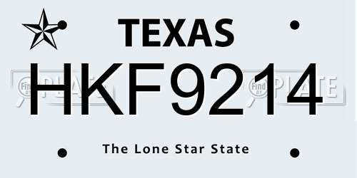 HKF9214 Texas License Plate