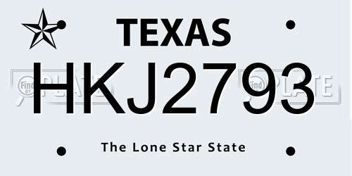 HKJ2793 Texas License Plate