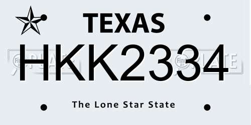 HKK2334 Texas License Plate