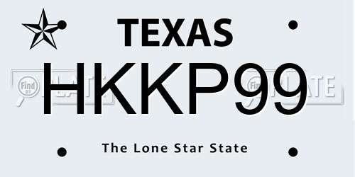 HKKP99 Texas License Plate