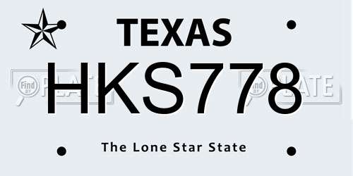 HKS778 Texas License Plate