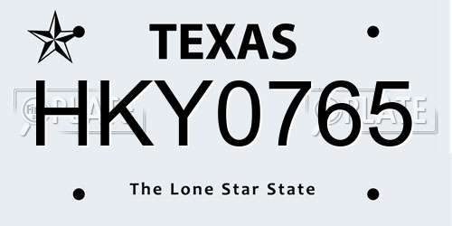 HKY0765 Texas License Plate
