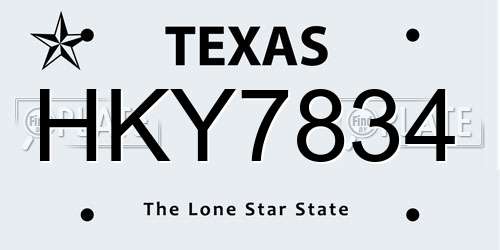 HKY7834 Texas License Plate