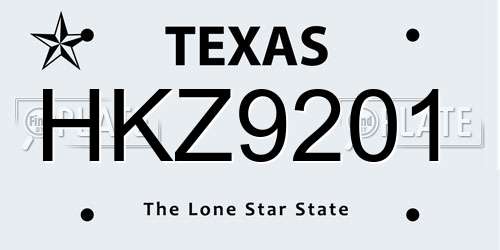 HKZ9201 Texas License Plate