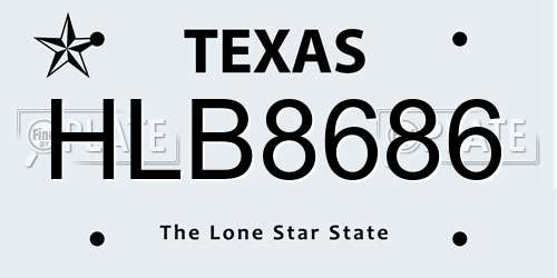 HLB8686 Texas License Plate