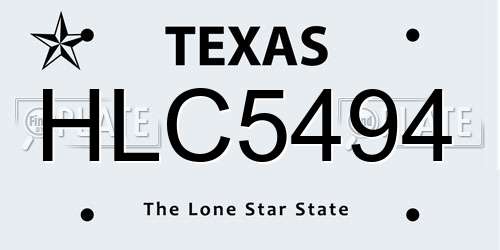 HLC5494 Texas License Plate