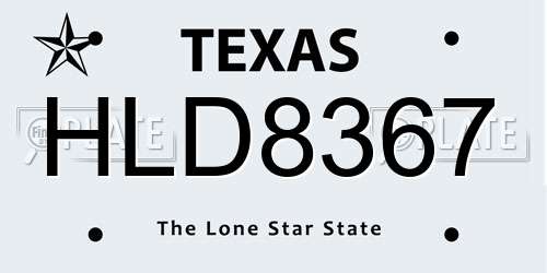 HLD8367 Texas License Plate
