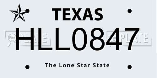 HLL0847 Texas License Plate