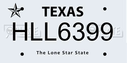 HLL6399 Texas License Plate