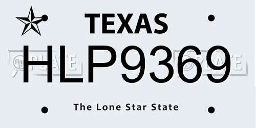 HLP9369 Texas License Plate