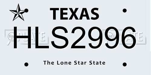 HLS2996 Texas License Plate