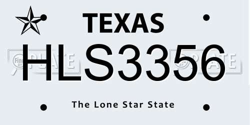 HLS3356 Texas License Plate