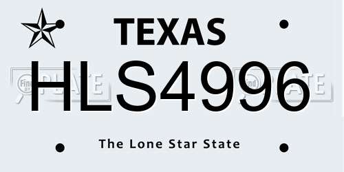 HLS4996 Texas License Plate