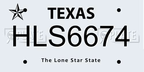 HLS6674 Texas License Plate