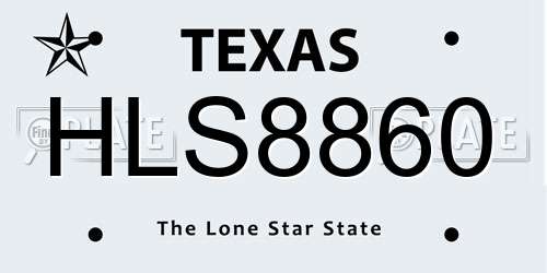HLS8860 Texas License Plate