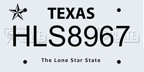 HLS8967 Texas License Plate